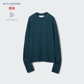 3D Knit Wide Ribbed Crew Neck Sweater (Ines de la Fressange)