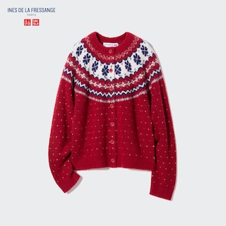 Jacquard Crew Neck Long-Sleeve Cardigan (Ines de la Fressange)