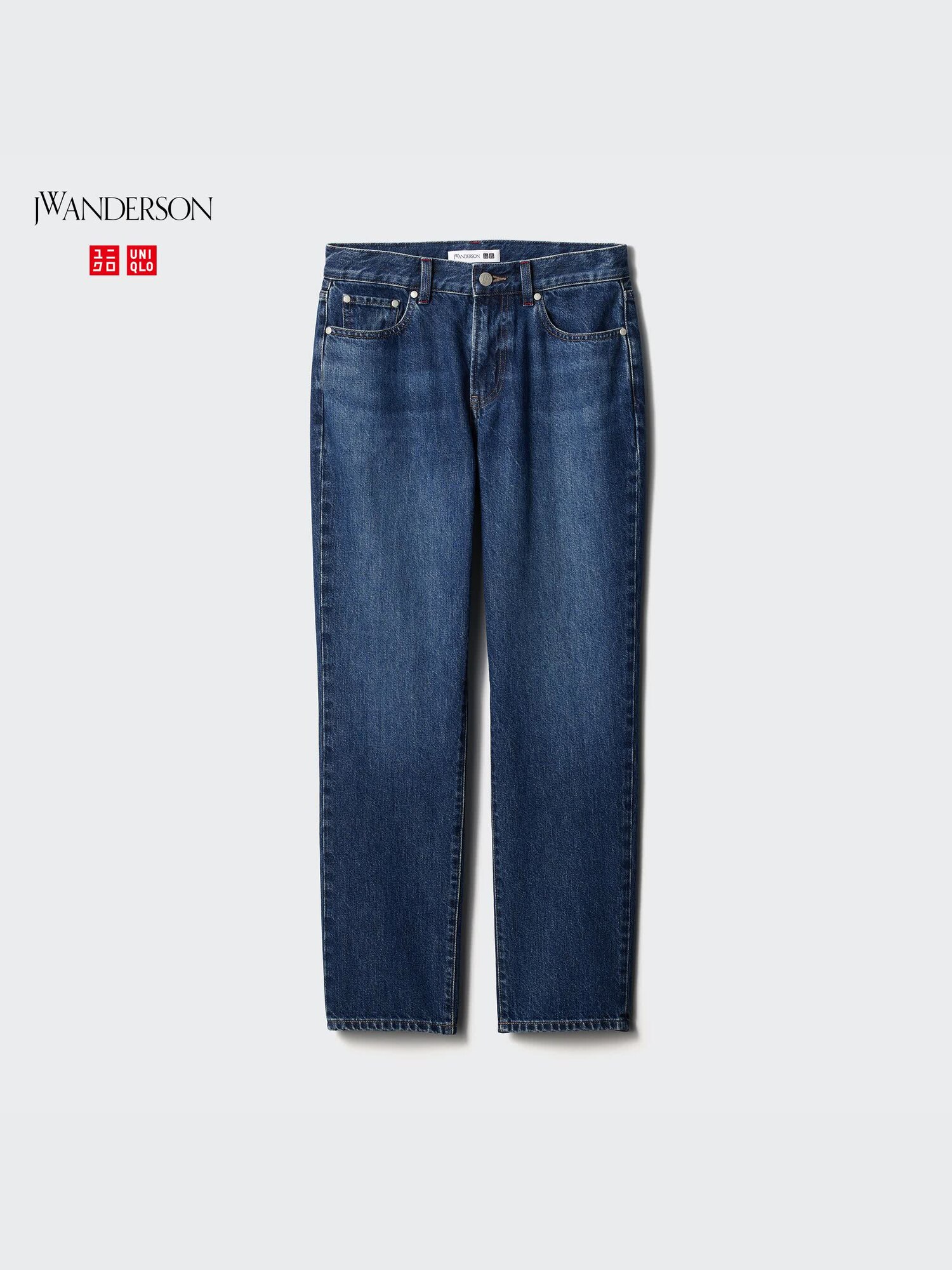 JW Anderson X Uniqlo Jeans Womens store 12 White Blue Stitch Straight Leg Denim