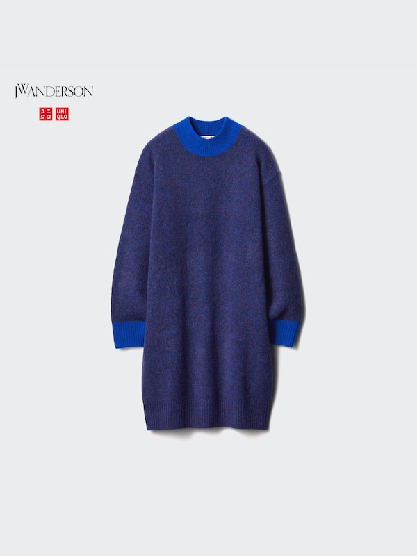 Color Mix High Neck Long-Sleeve Dress