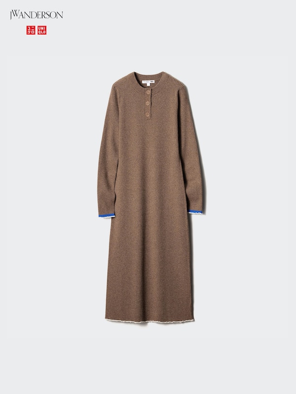 Ribbed Long-Sleeve Knit Dress