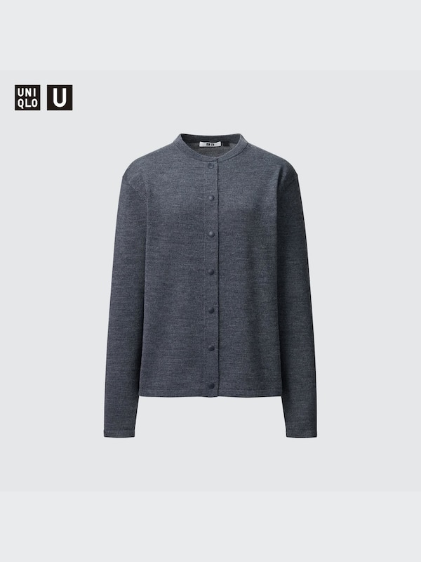 Merino Blend Long-Sleeve Crew Neck Cardigan