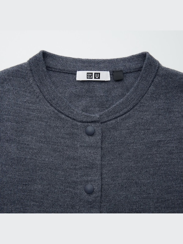Merino Blend Long-Sleeve Crew Neck Cardigan