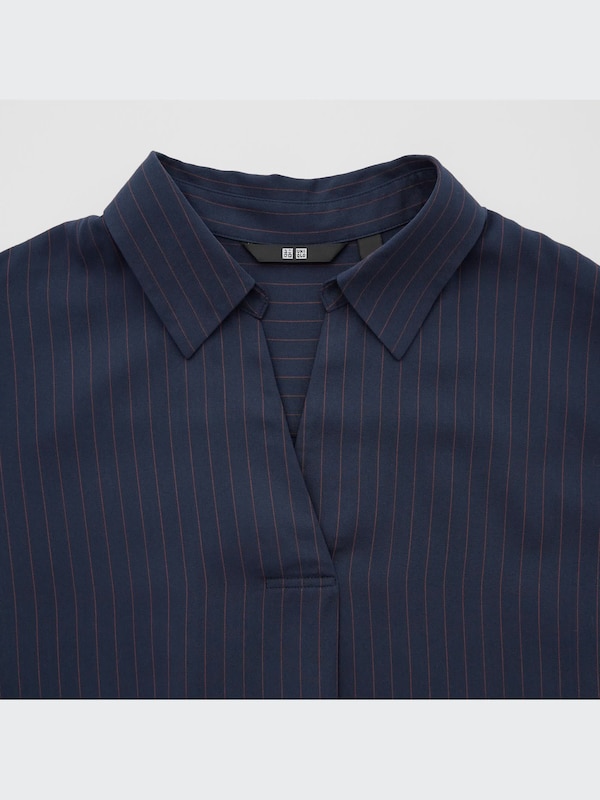 Rayon Striped Skipper Collar 3/4 Sleeved Blouse