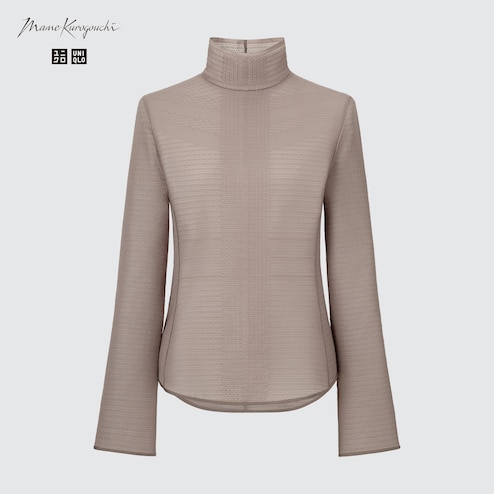 Women's High Neck Layer Under Shirts Elastic Mesh T-Shirt Long-Sleeved  Solid Color Top