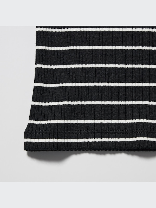 Ribbed Striped High Neck Long-Sleeve T-Shirt