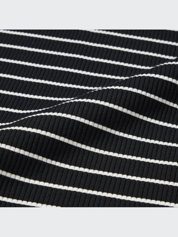 Ribbed Striped High Neck Long-Sleeve T-Shirt