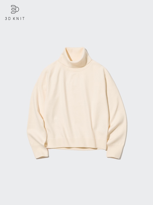 3D Knit Seamless Soufflé Yarn Turtleneck Jumper