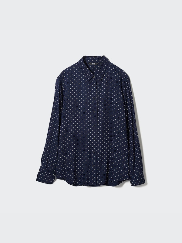 Rayon Printed Long-Sleeve Blouse
