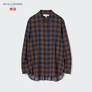 Cotton Sheer Checked Long-Sleeve Shirt (Ines de la Fressange)