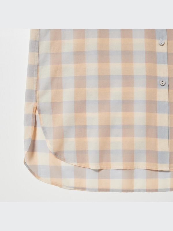 Cotton Sheer Checked Long-Sleeve Shirt