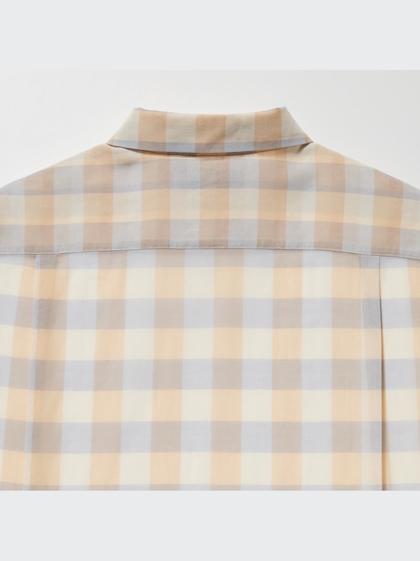 Cotton Sheer Checked Long-Sleeve Shirt
