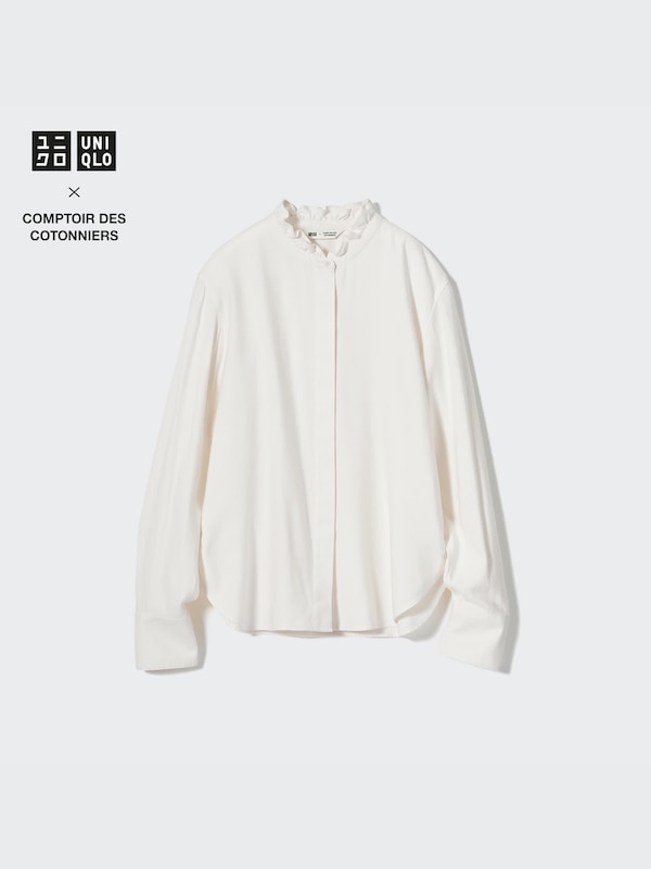 Soft Brushed Stand Collar Long-Sleeve Shirt