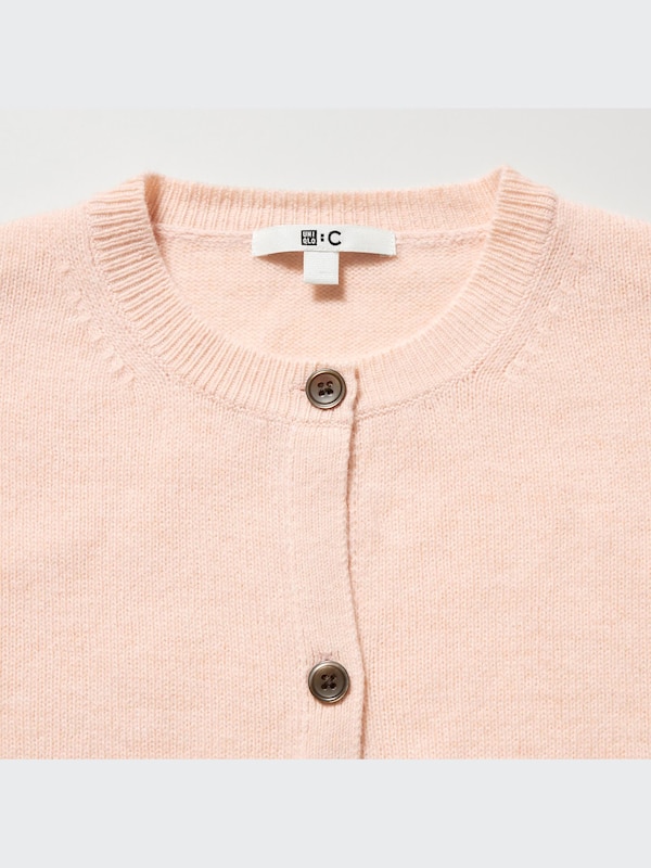 Cashmere Crew Neck Long-Sleeve Short Cardigan