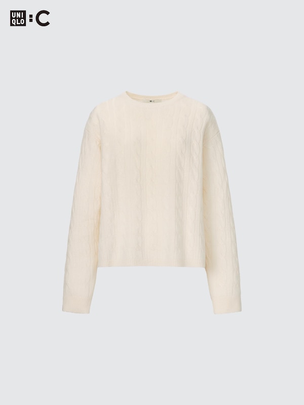 100% Cashmere Cable Knit Crew Neck Cropped Jumper