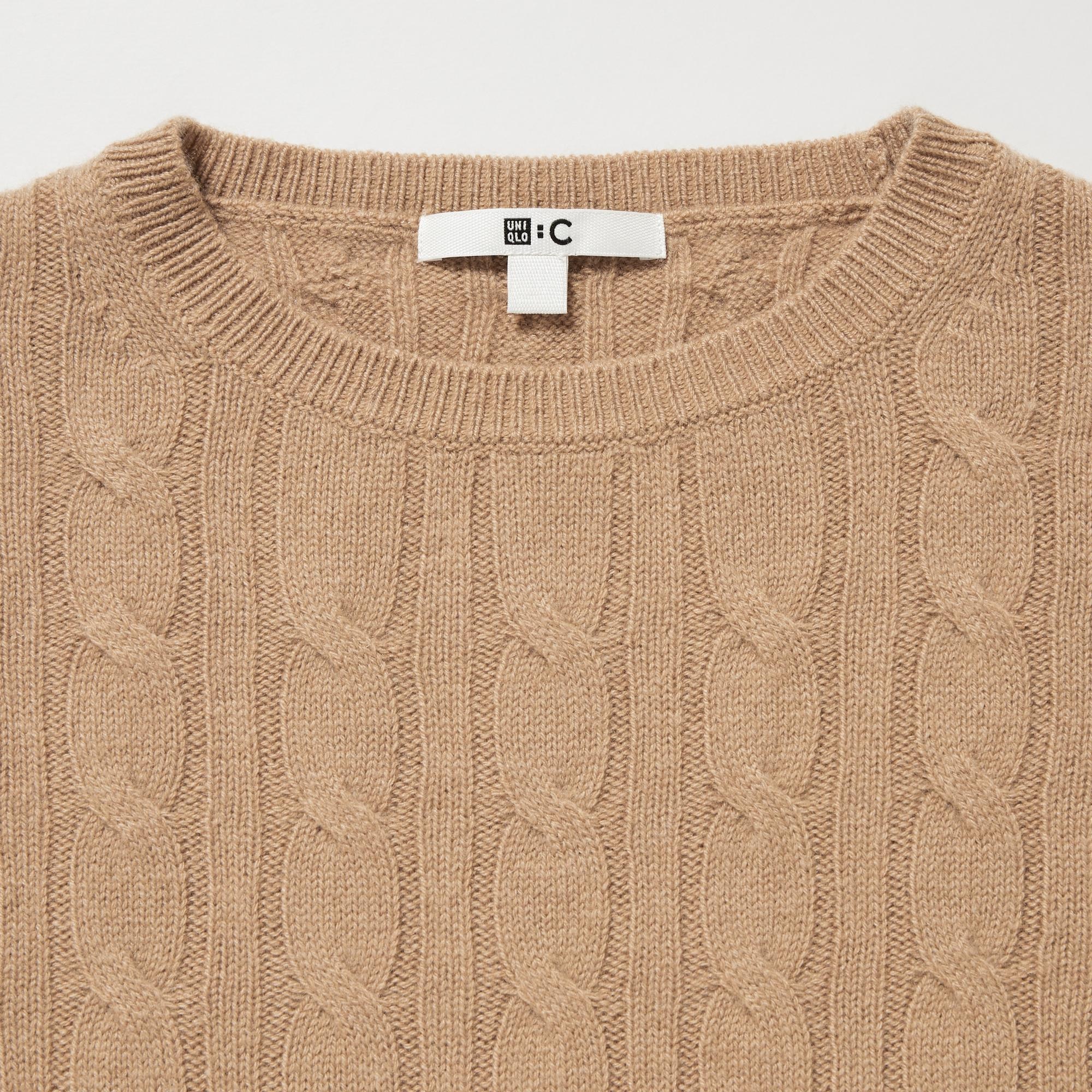 CASHMERE CABLE LONG SLEEVE SHORT SWEATER