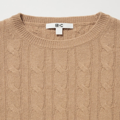 CASHMERE CABLE LONG SLEEVE SHORT SWEATER