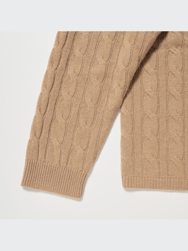 Cashmere Cable Crew Neck Long-Sleeve Short Sweater