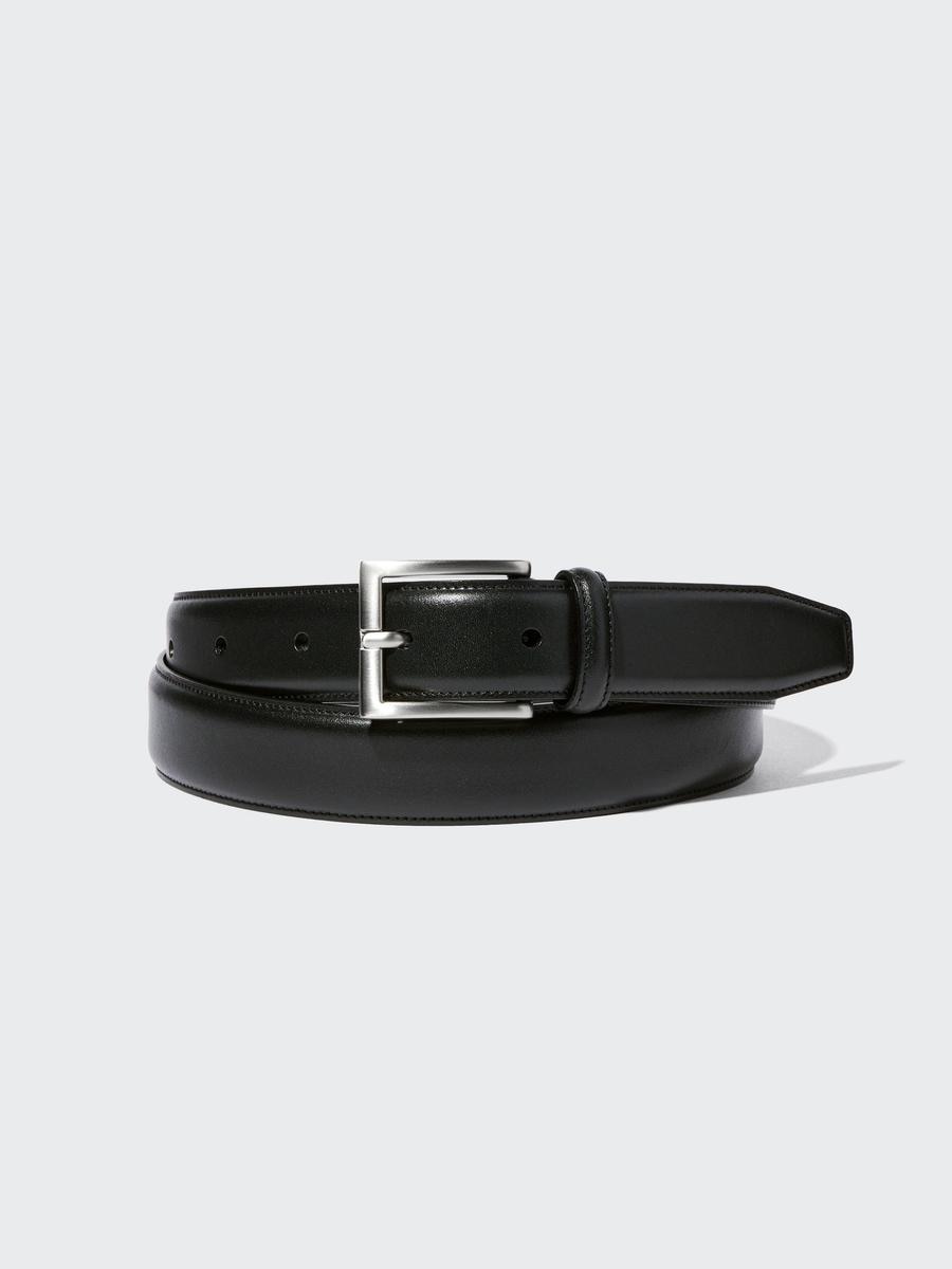 UNIQLO Men's Italian Leather Stitched Belt, Black, Large