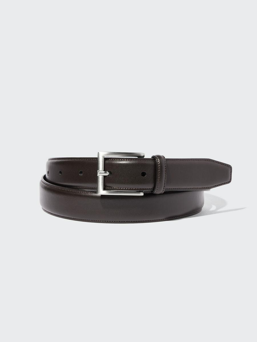 UNIQLO Men's Italian Leather Stitched Belt, Dark Brown,