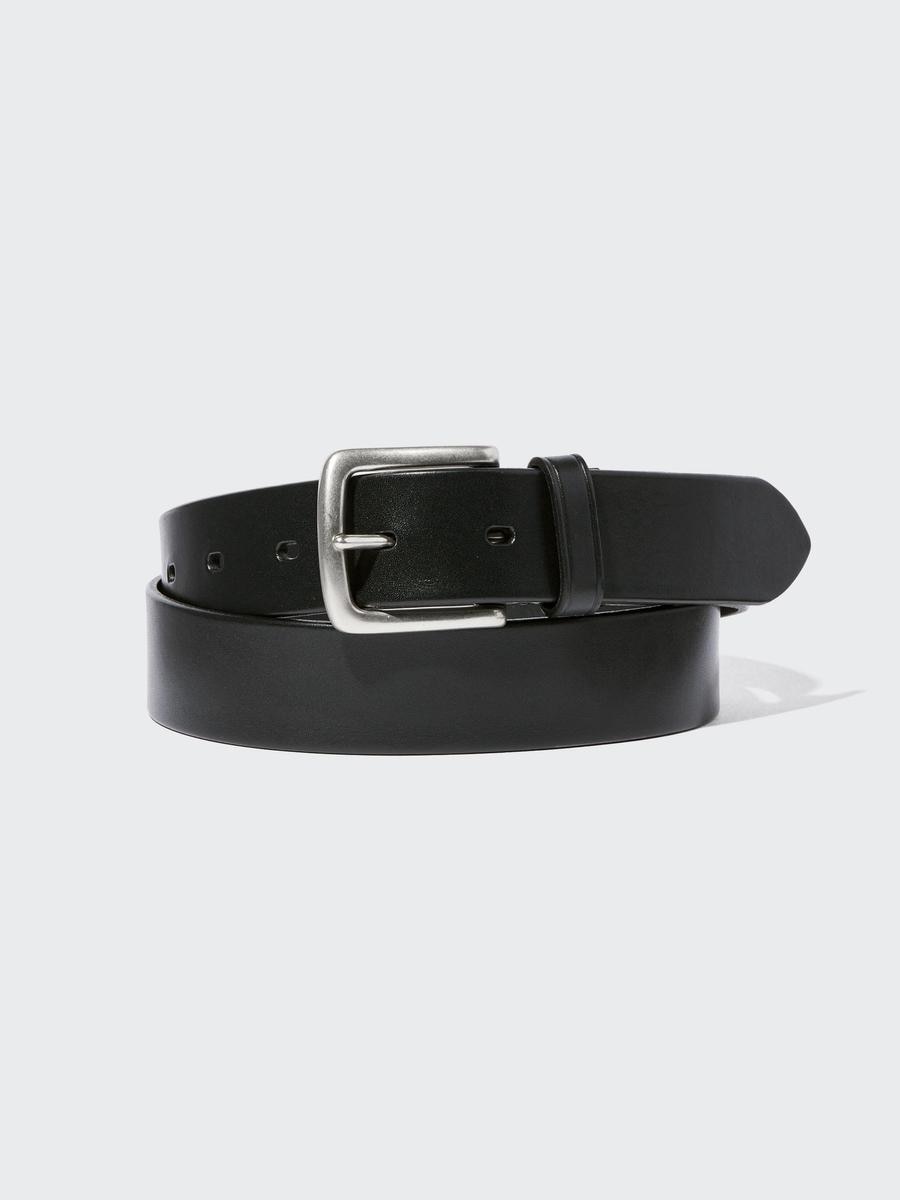 UNIQLO Men's Italian Oiled Leather Belt, Black,