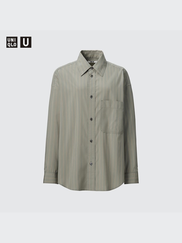 Draped Striped Long-Sleeve Shirt
