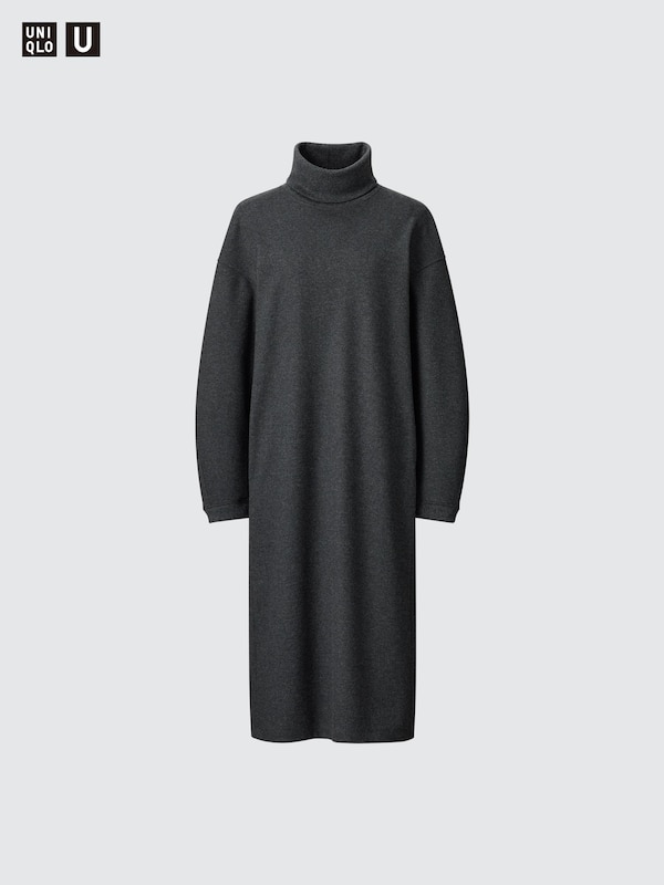 Brushed Jersey Turtleneck Long Sleeved Dress