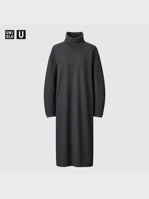 Brushed Jersey Turtleneck Long-Sleeve Dress