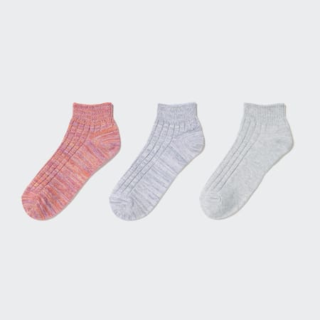 Mixed Yarn Ribbed Short Socks (Three Pairs)