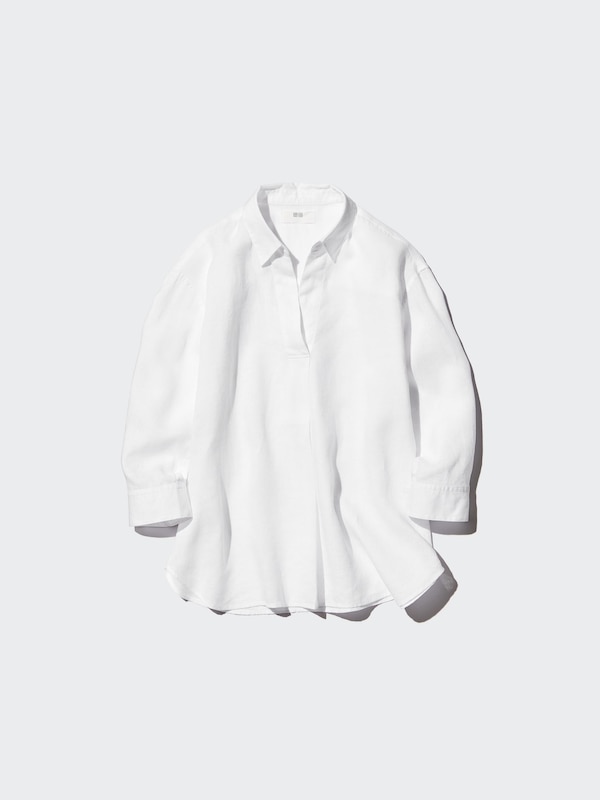 Premium Leinen Bluse (Skipperkragen, 3/4-Arm)