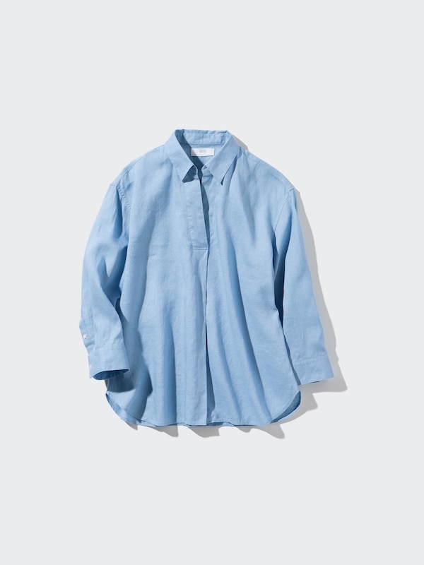 Premium Leinen Bluse (Skipperkragen, 3/4-Arm)