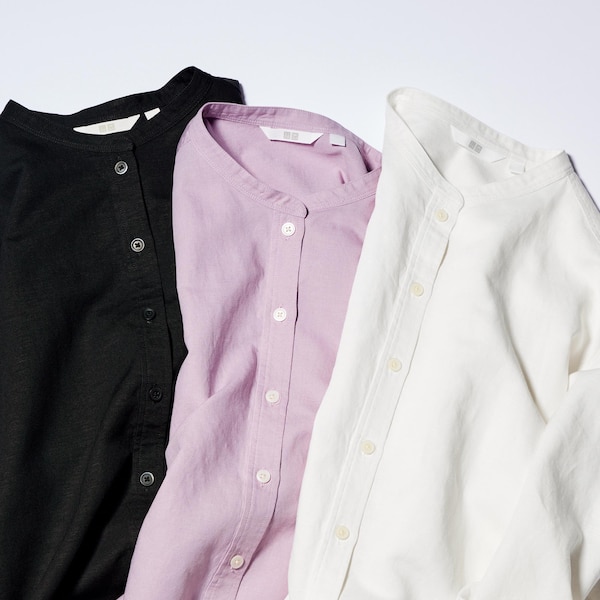 Linen Blend Band Collar 3/4-Sleeve Shirt | UNIQLO US