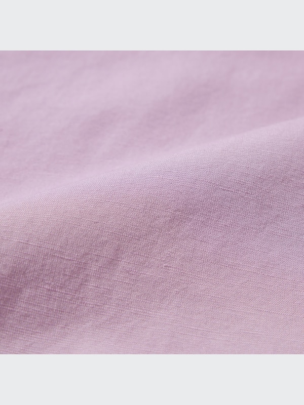 Linen Blend Band Collar 3/4-Sleeve Shirt