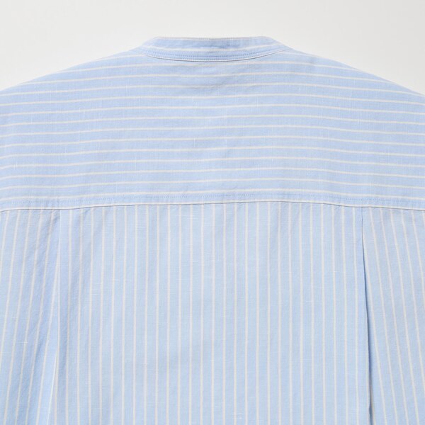 Linen Blend Band Collar Striped 3/4-Sleeve Shirt | UNIQLO US