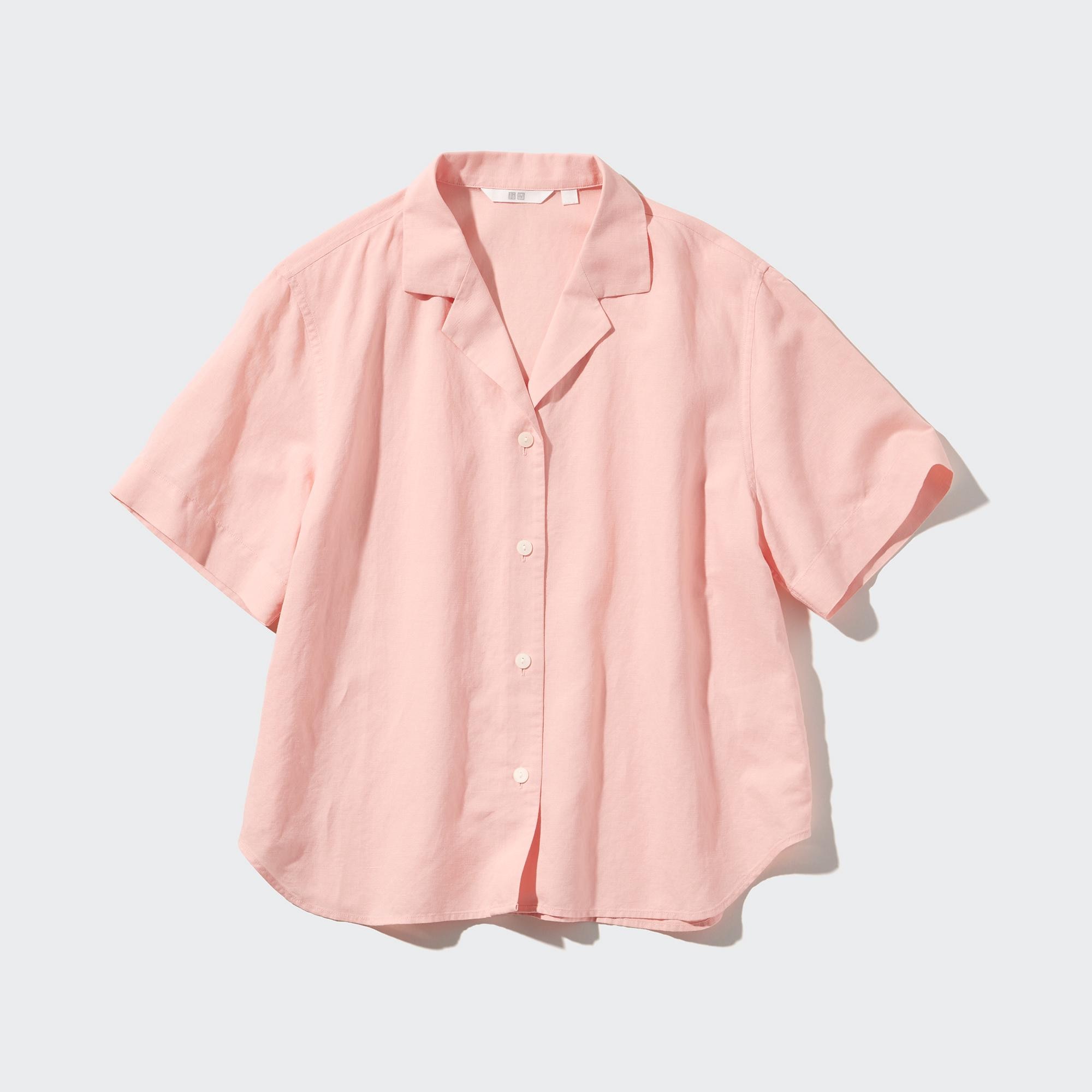 LINEN BLEND OPEN COLLAR SHORT SLEEVE SHIRT