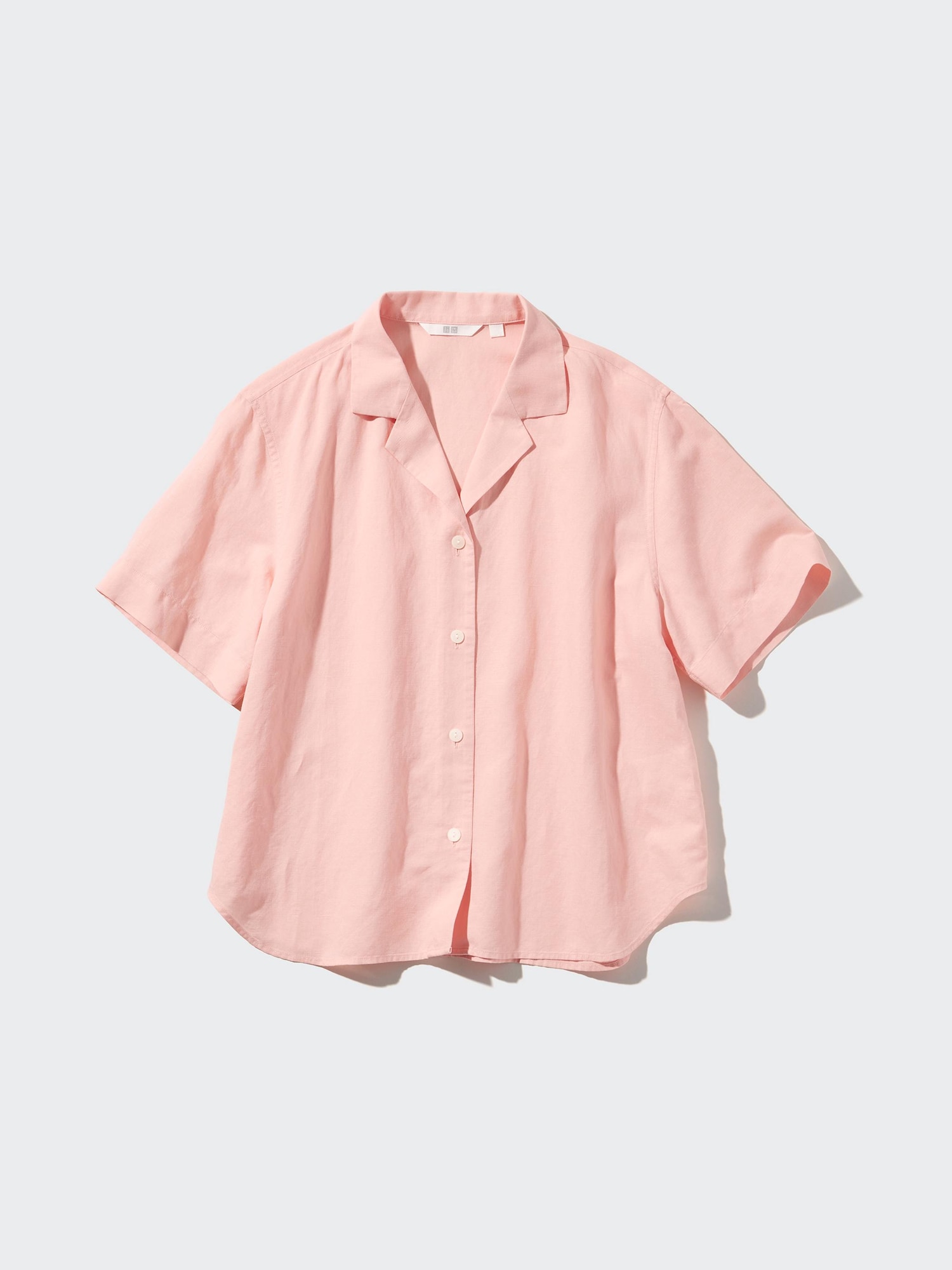 Linen Blend Open Collar Short Sleeve Shirt - thumbnail 7