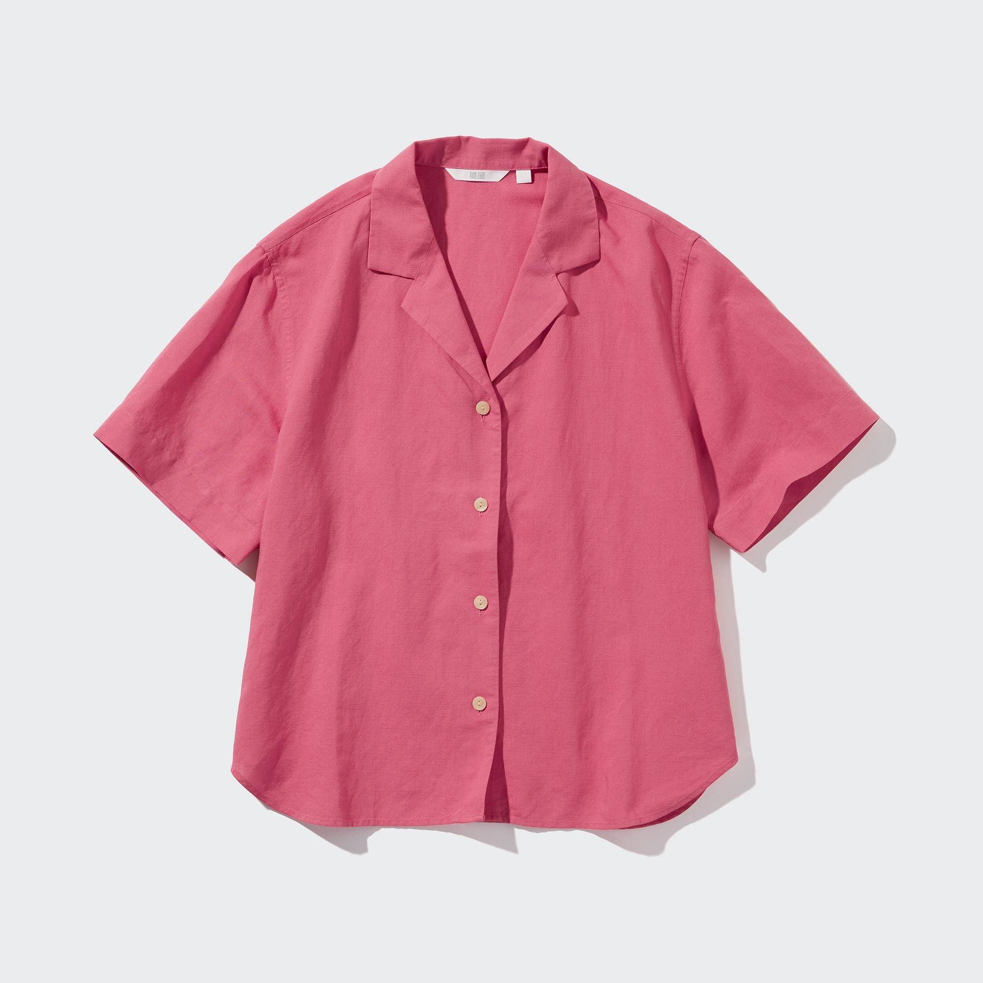 LINEN BLEND OPEN COLLAR SHORT SLEEVE SHIRT