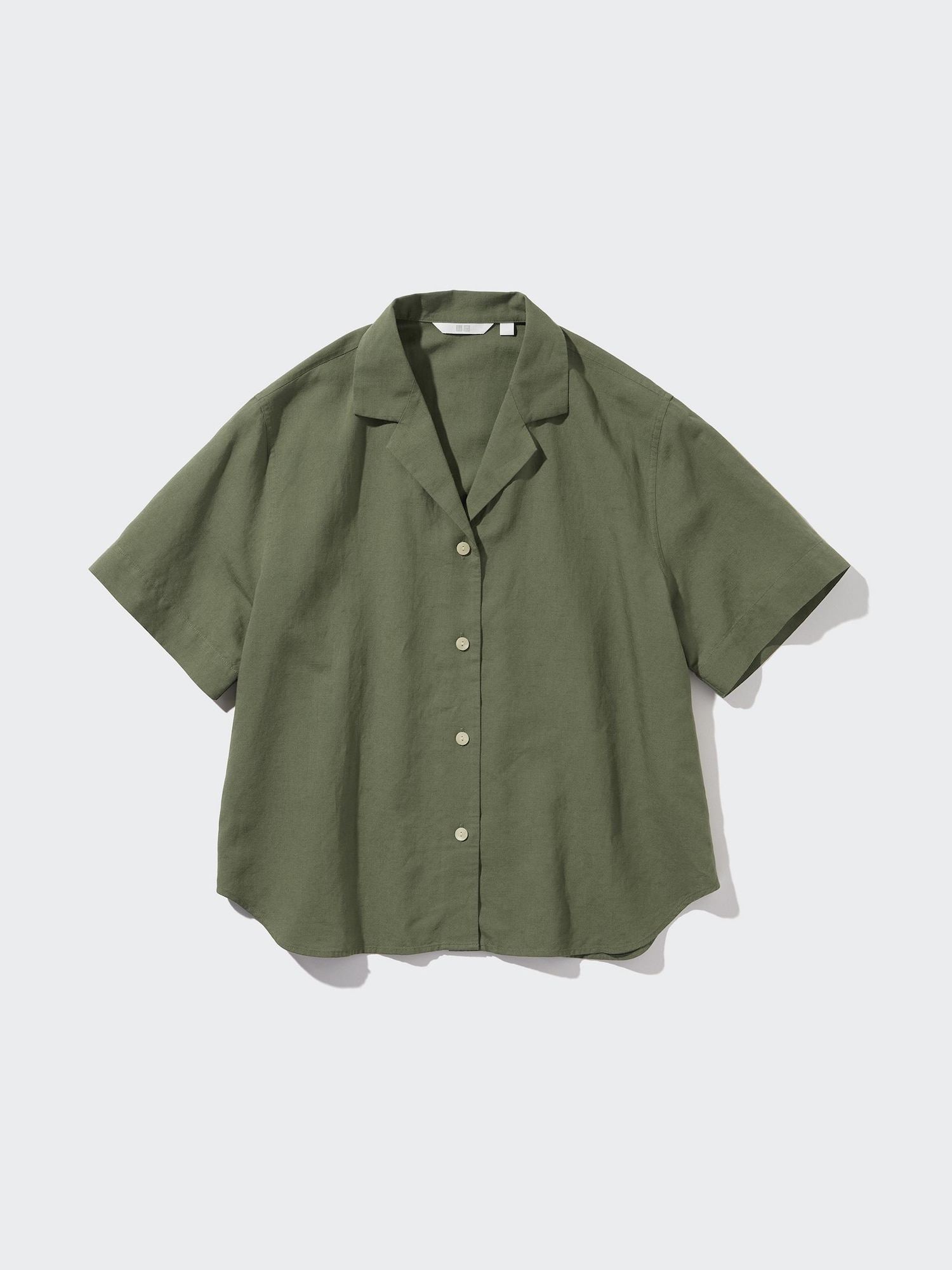 Linen Blend Open Collar Short Sleeve Shirt - thumbnail 9