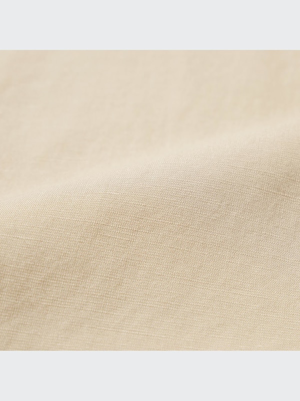 Linen Blend Open Collar Short Sleeve Shirt