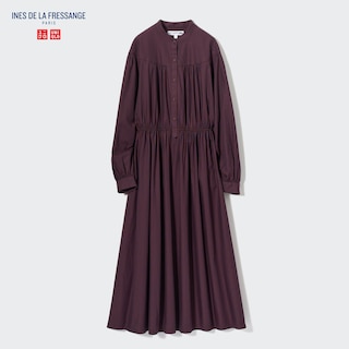 Cotton Twill Checked Volume Sleeve Long Dress (Ines de la Fressange)