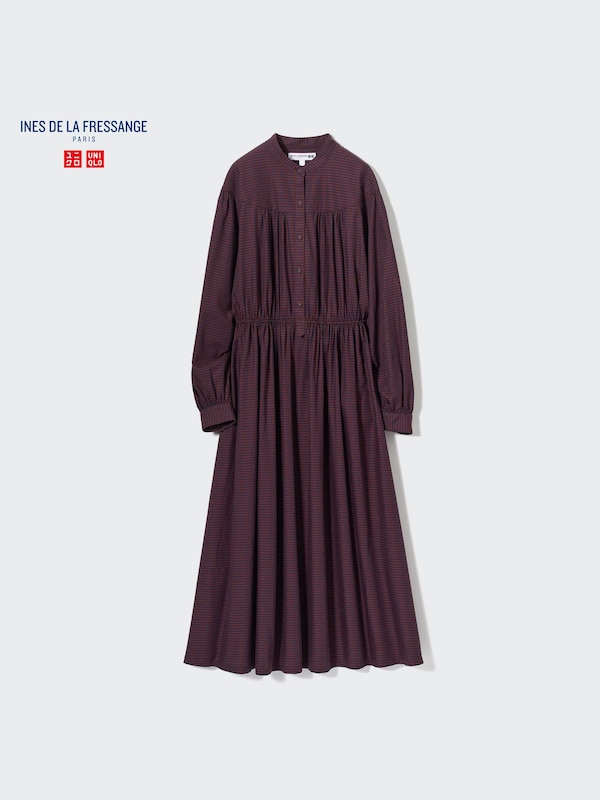 Cotton Twill Checked Volume Sleeve Long Dress