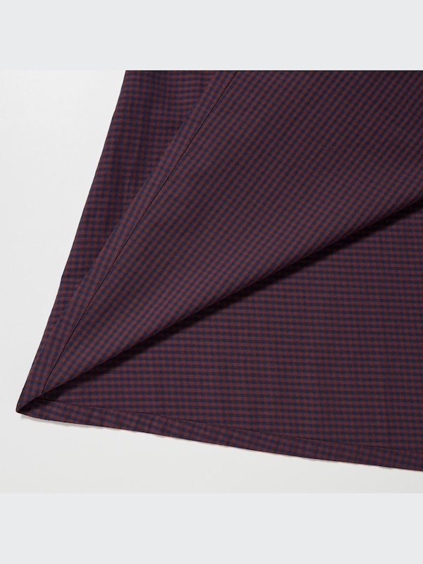 Cotton Twill Checked Volume Sleeve Long Dress