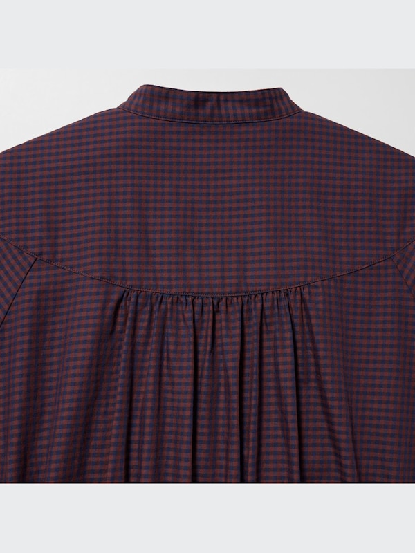 Cotton Twill Checked Volume Sleeve Long Dress