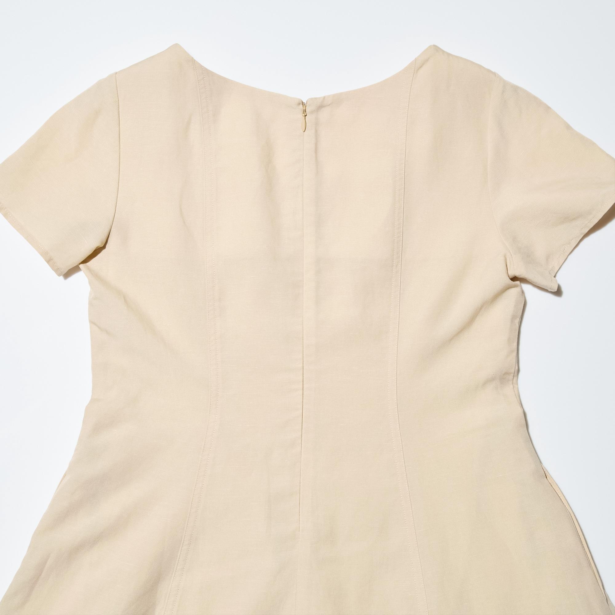 Linen Blend Square Neck Short-Sleeve Dress