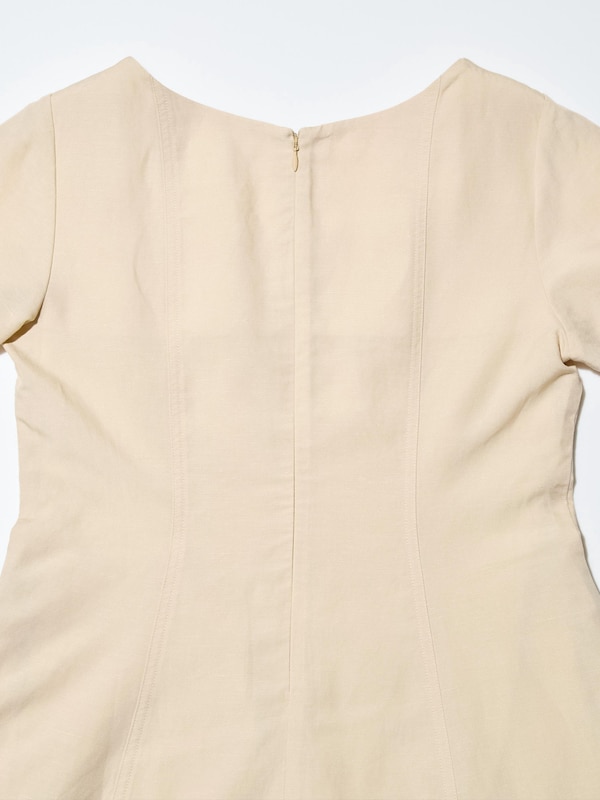 Linen Blend Square Neck Short-Sleeve Dress