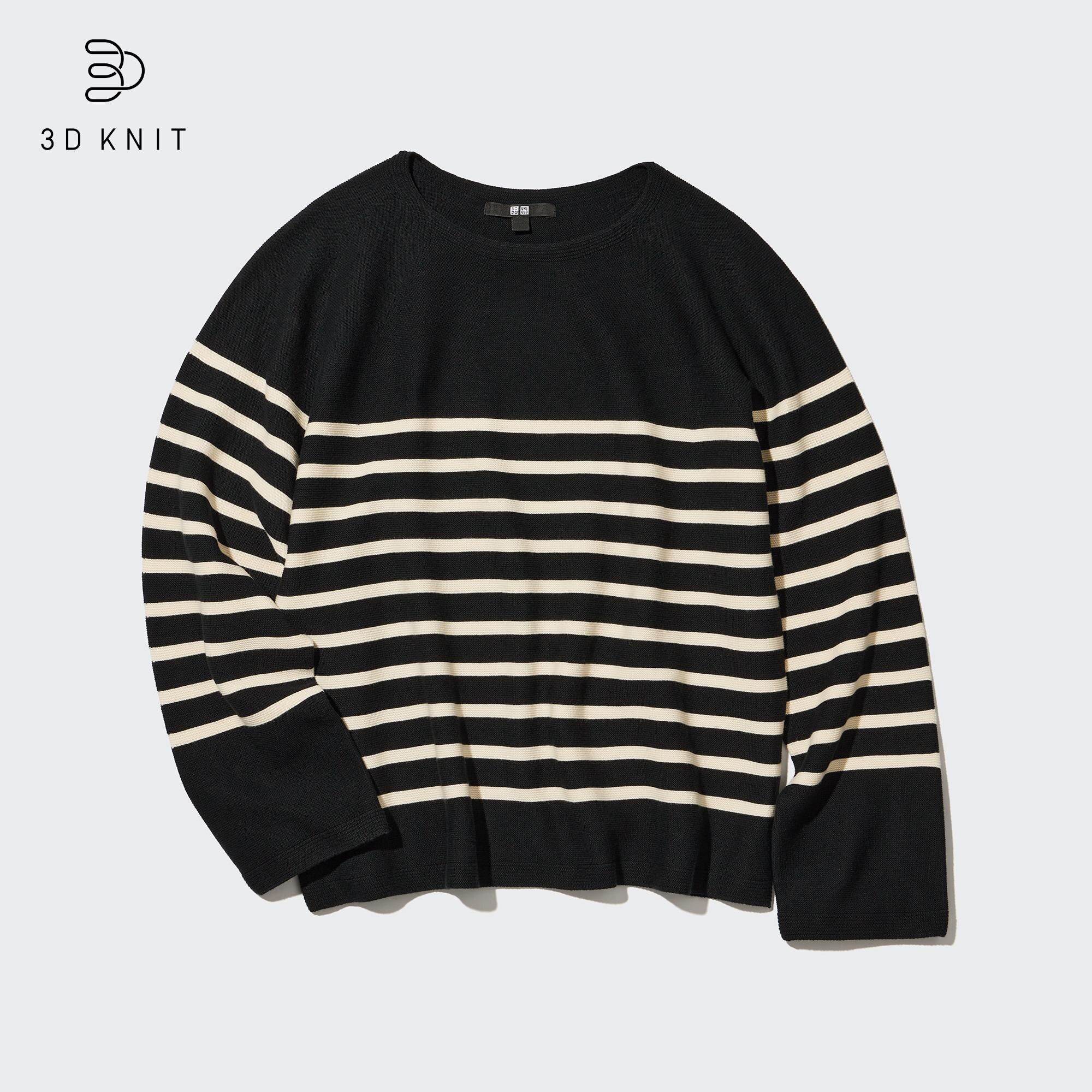 3D Knit Seamless Cotton Striped Crew Neck Jumper UNIQLO GB