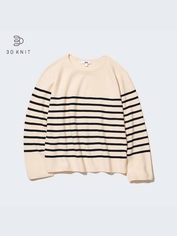 3D Knit Seamless Cotton Crew Neck Jumper (Stripe)