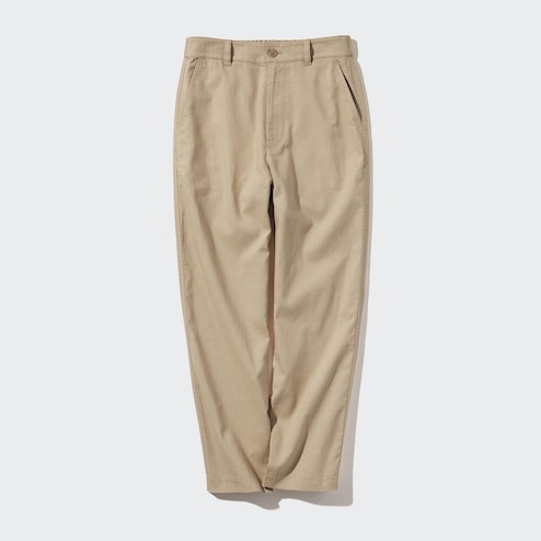 Linen Cotton Blend Tapered Trousers (Long)