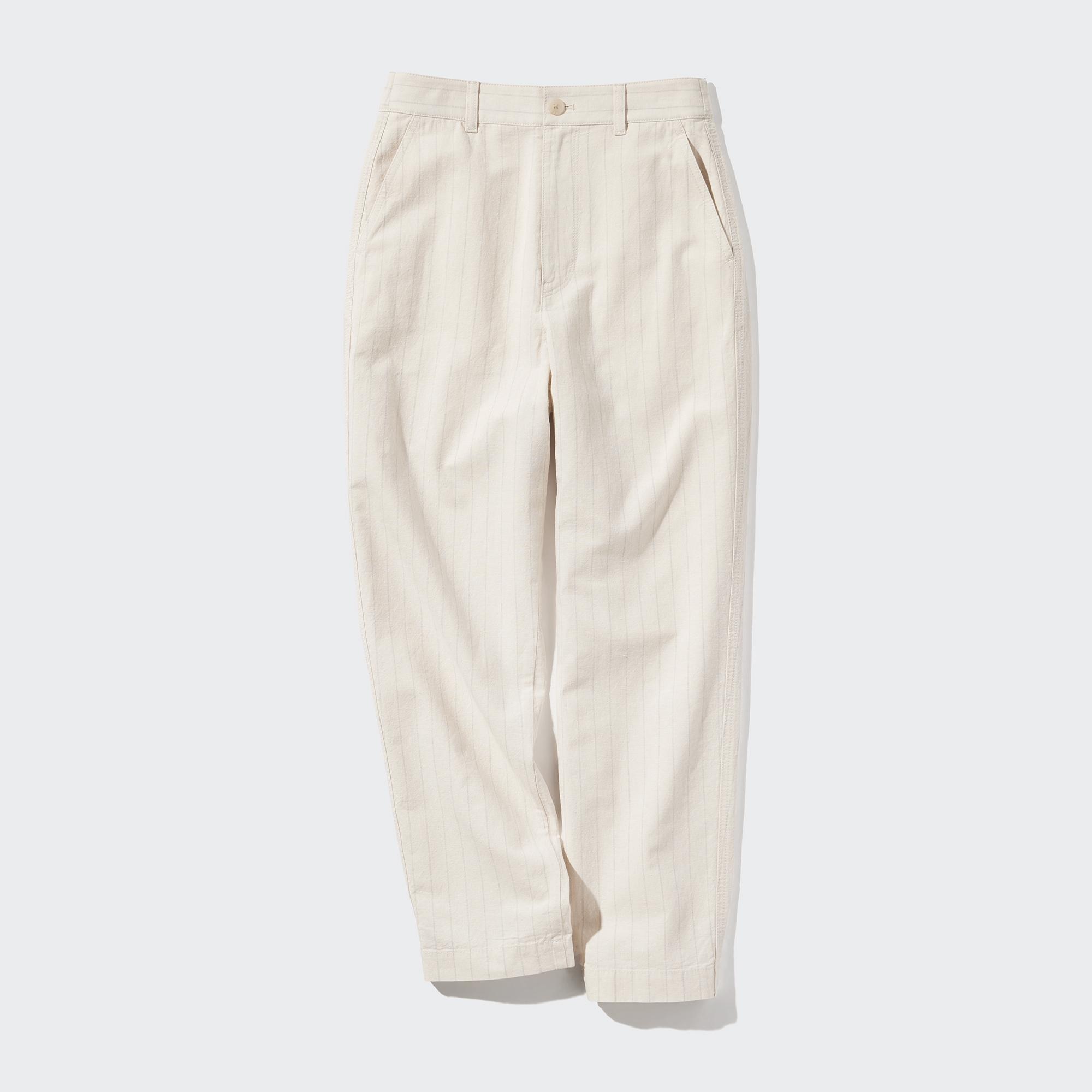 LINEN COTTON STRIPED TAPERED PANTS