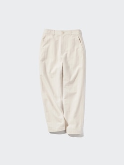 Linen Cotton Blend Tapered Trousers (Stripe)